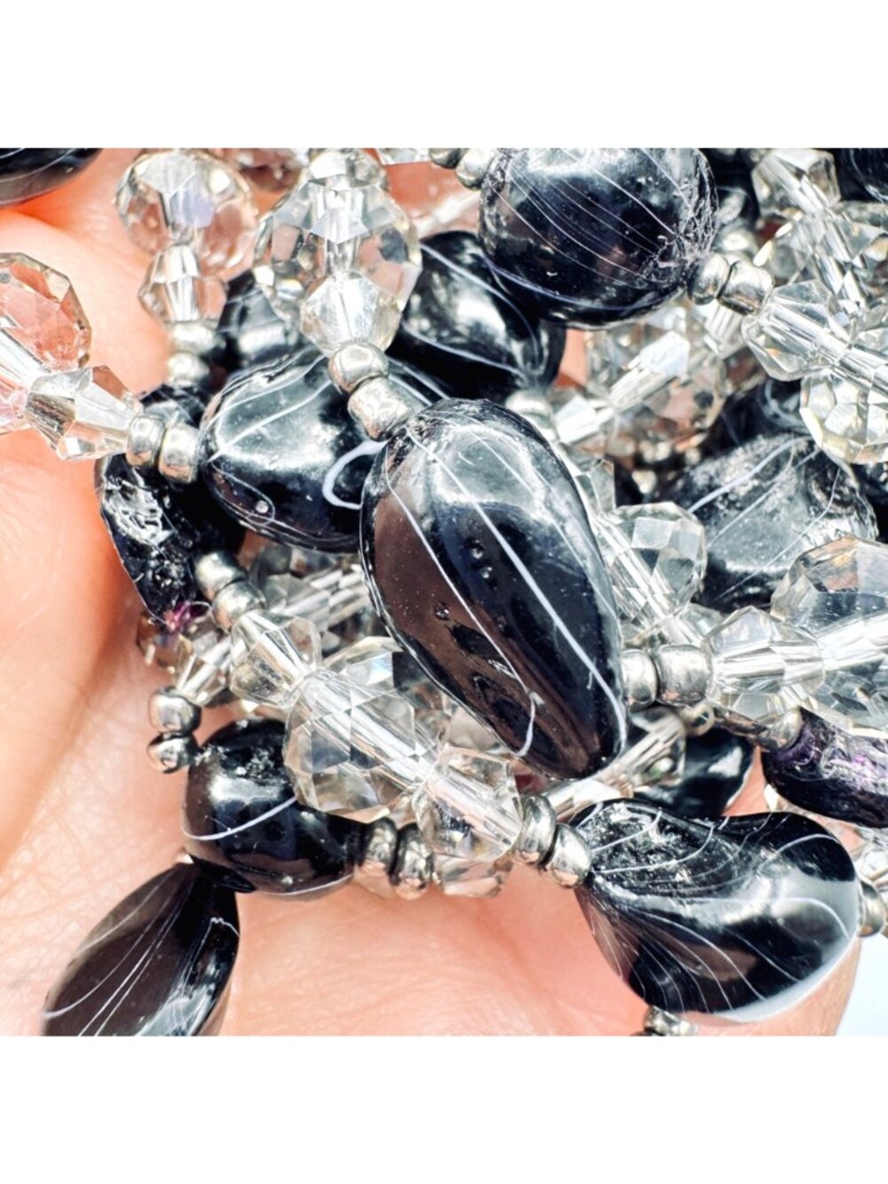 Crystal and Black Lampwork Bead Necklace 60" Long Opera Length by Sukhmani 80g - Picture 4 of 16
